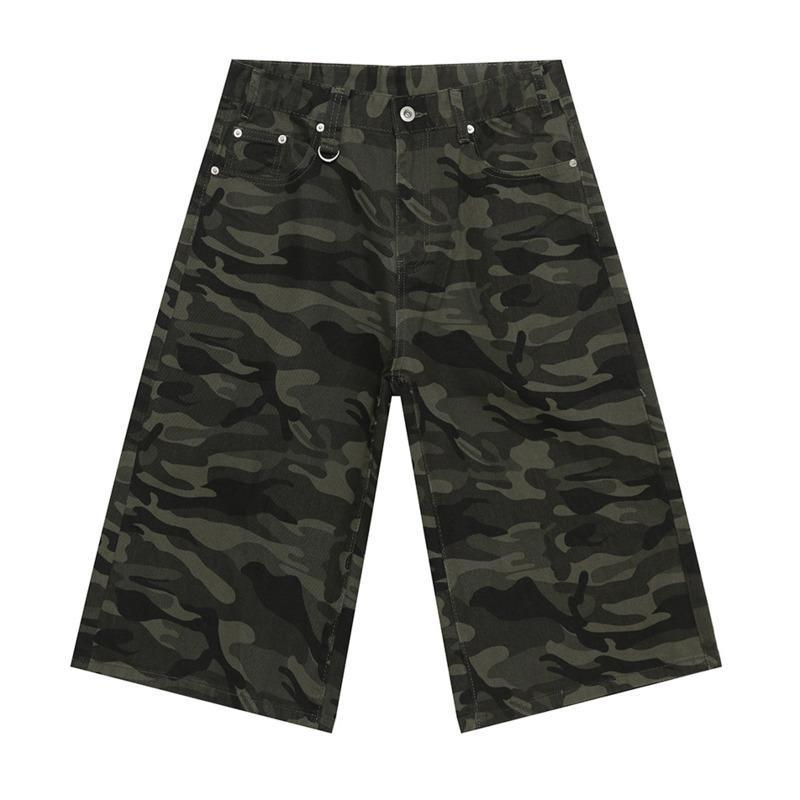 

STREETRICH Korean Style Vintage Men s Jeans Summer Loose Male Wide Leg Knee Length Shorts New Washed Fashion Short Denim Pants Asian Size XL камуфляжний