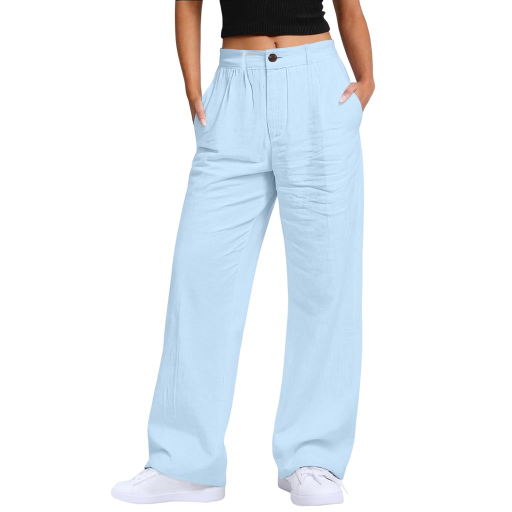 Ladies' Color Casual Fashion Breathable Loose Cotton And Linen Pants