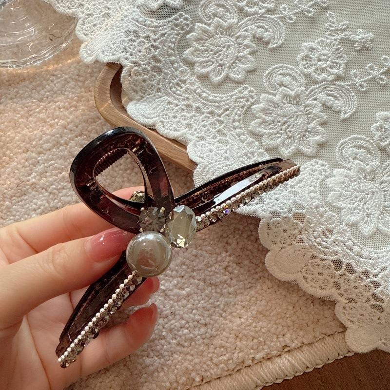 High-End Rhinestone and Pearl Large Hair Clip for Women, Light Luxury and Versatile, Shark Hair Clip for Bun, Fashion Hair Clip