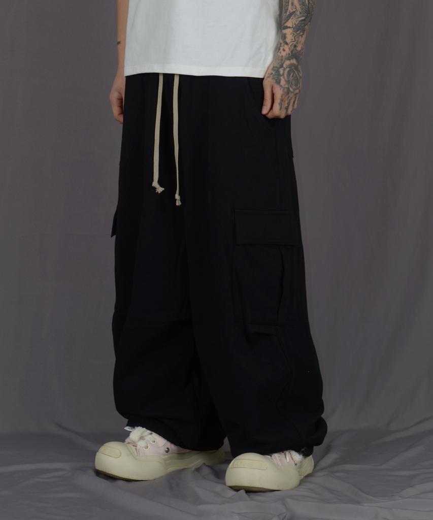 Deuneiji Wide Cotton Cargo Pants Black 0287