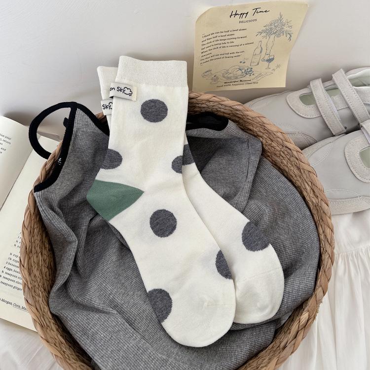 Women s Polka Dot Mid-Calf Breathable Versatile Socks - Spring/Summer Korean Style One Size