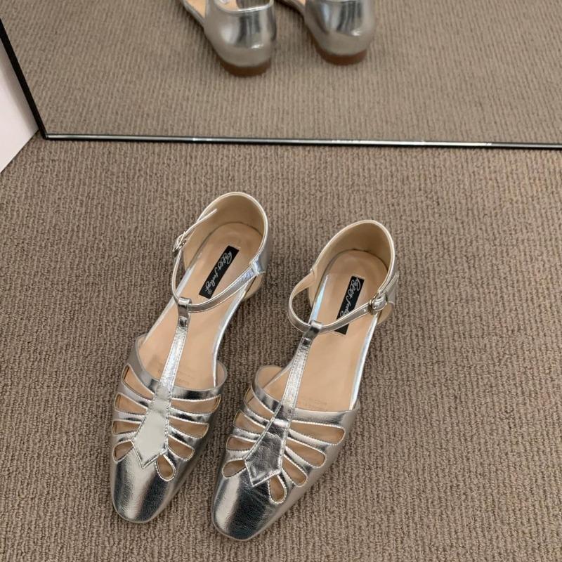 Low Sandals Woman Leather Low-heeled PU Hoof Heels Rome Rubber Fabric Slides Low Sandals Woman Leather Low-heeled Fabric Rome PU