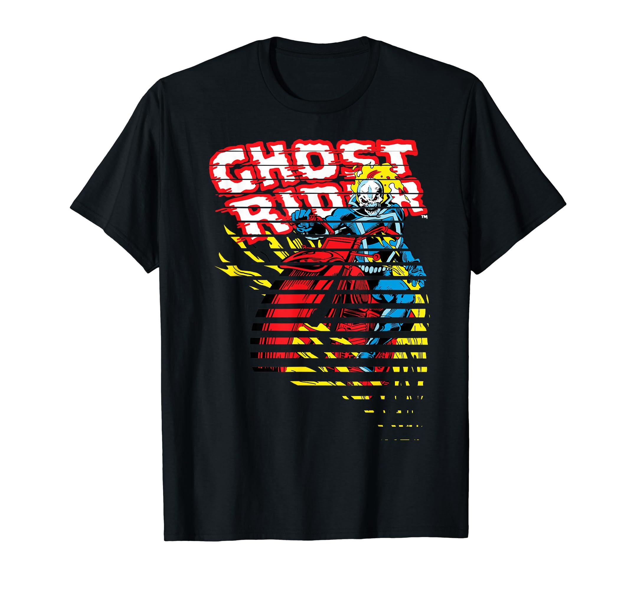 

Ghost Rider Motorcyle On Fire Halftone Split Up T-Shirt
