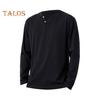 Men Fall Spring Top Buttoned V Neck Long Sleeves Pure Color Loose Pullover T-shirt Daily Wear Sport Homewear Clothes