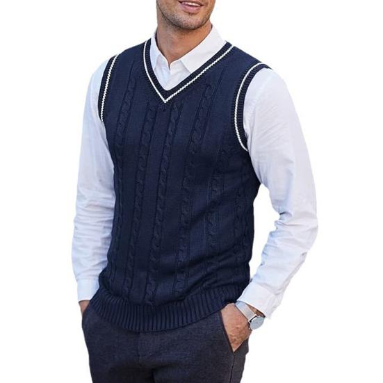Pánská vesta svetr s výstřihem do V bez rukávů Slim Fit Colorblock Pletený svetr Slim Fit Střední délka Zahuštěný svetr preppy a business stylu