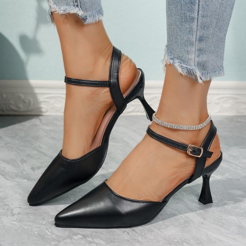 Large size spring and summer new bag head sandals women's shoes empty pointed thin high heels sexy solid color single shoes