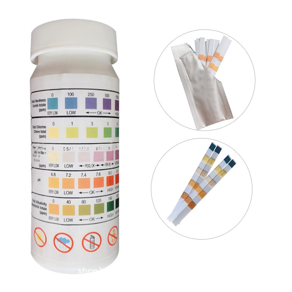 50 PCS Swimming Pool 5 In Water Quality Test Strips Multifunctional Swimming Pool Testing Strip Kit for Residual