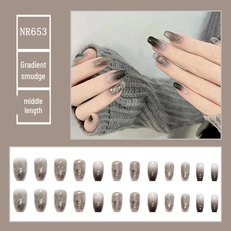 Medium & Long Rectangular T-Shaped Wearable French Cartoon Nail Art Patches - One Size Fake Nails