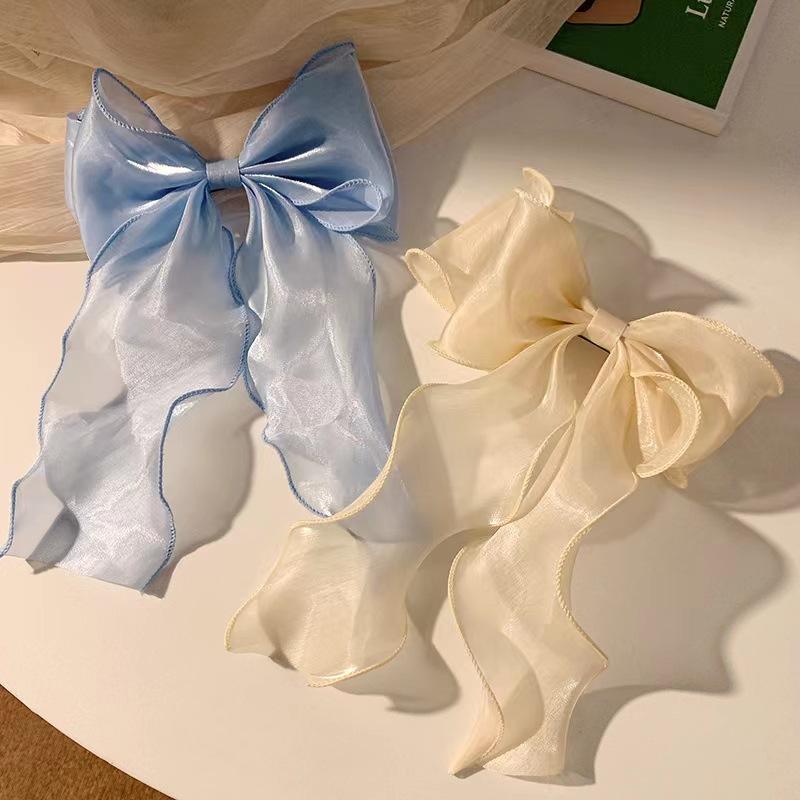 Women Large Bow Hairpin Summer Chiffon Big Bowknot Stain Bow Barrettes Women Solid Color Ponytail Clip Hair Accessories
