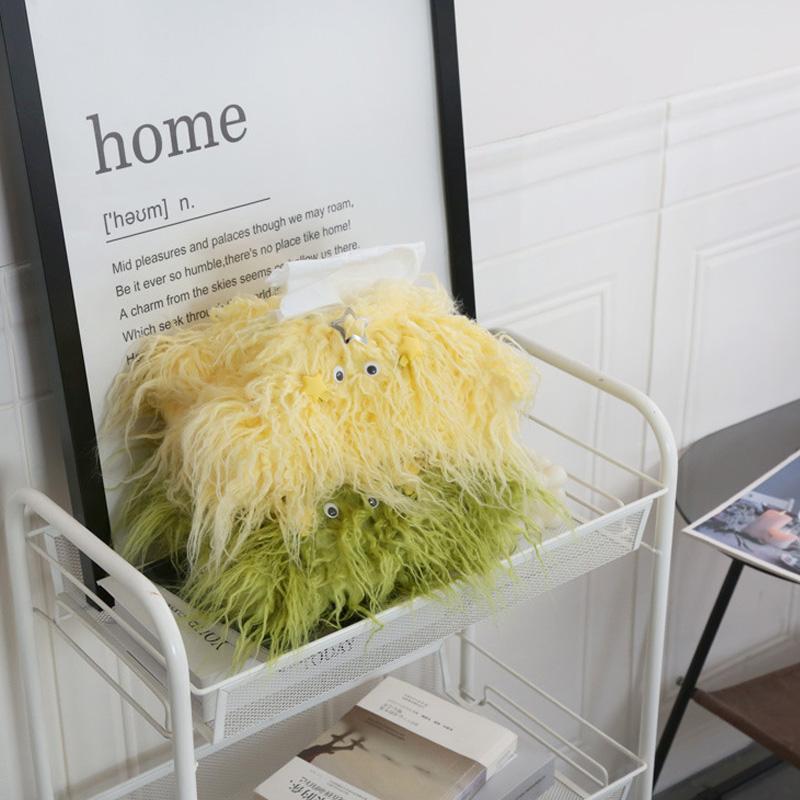 1Pc Polyester Fiber Plush Tissue Bag Table Napkin Boxes DIY with Little Hairpin Living Room Toilet Paper Cartoon Monster