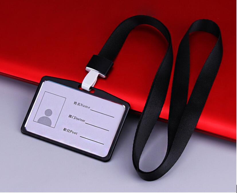 1PC Aluminum Alloy Work Name Credit Card Holders Business Work Card ID Badge Lanyard Holder Bag Vertical Metal ID Business Case