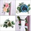 Florals Curtain Holdbacks 4 Pack Artificial Rose Flower Window Drapes Tiebacks Clips Accessories for Wedding Decoration