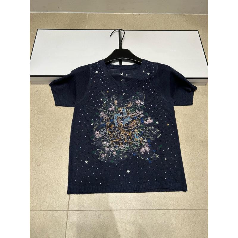 D Brand Women's European Style Luxury Knit Round Neck Short Sleeve T-Shirt