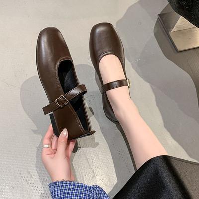 With Skirt One-word Buckle with Flat-soled Single Shoes 2025 New French Retro Shallow Mouth Square Head Comfortable Versatile Single Shoes Women