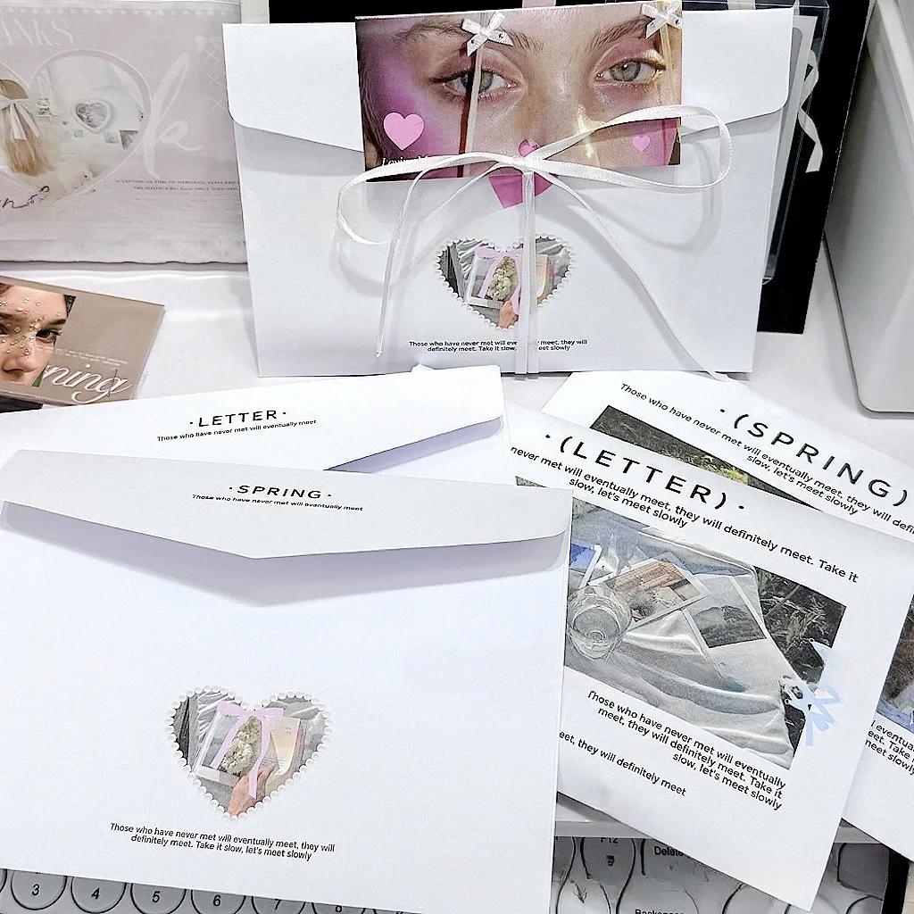 5Pcs Aesthetic Letter From Spring Kraft Paper Envelope Kpop 3-inch Photo Card DIY Packing Kawaii Girl Card Package