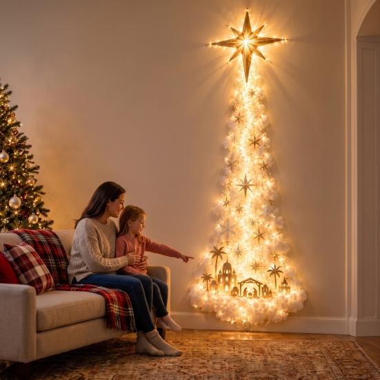 Sıcak Atmosfer Işıkları Noel Büyüsü İz Duvar Lambası, Tren Ağaç Yıldız LED Akışlı Tatil Dekorasyonu Beyaz Işıltı ile, Yaşam Alanı İçin Su Geçirmez