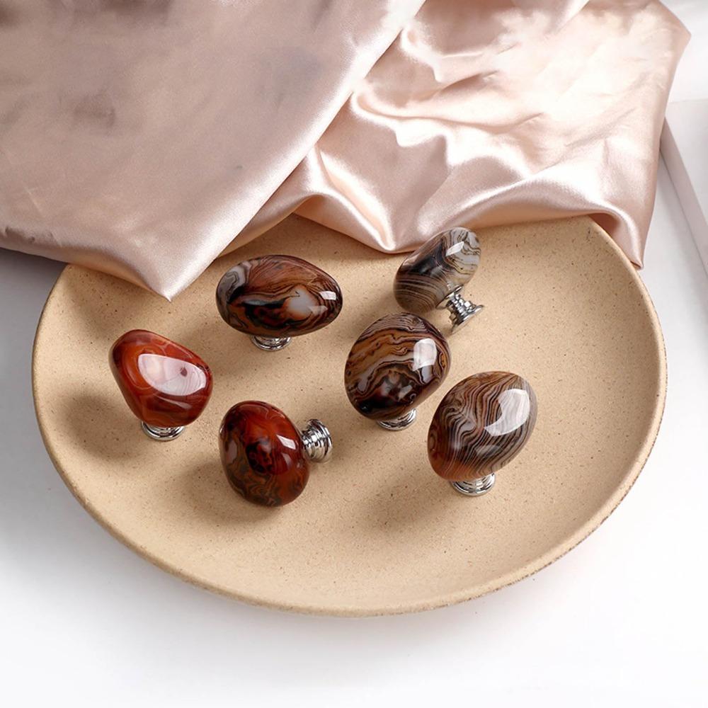 Durable Furniture Hardware Zinc Zinc Alloy Base Cabinet Pulls Agate Stone Wardrobe Handle  Storage Drawer