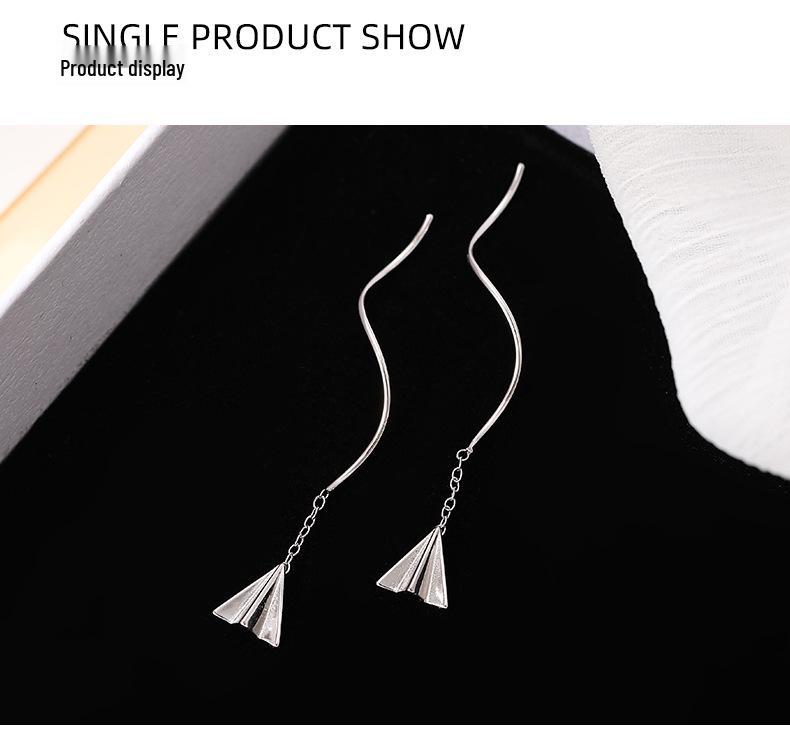 Banyan Tree Silver Paper Airplane Tassel Earrings: Simple, Nostalgic & Trendy Design