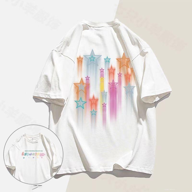 

Новая летняя мода Свободная повседневная футболка с круглым вырезом и принтом, трехмерная звезда, буквы, граффити, оверсайз, тренд S белый