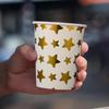 Amosfun Disposable Paper Cups, 250ml, Heat-Resistant, Thick, Gold with Star Pattern, Set of 100, Commercial Use, Insulated, Stylish, Durable, and Leak