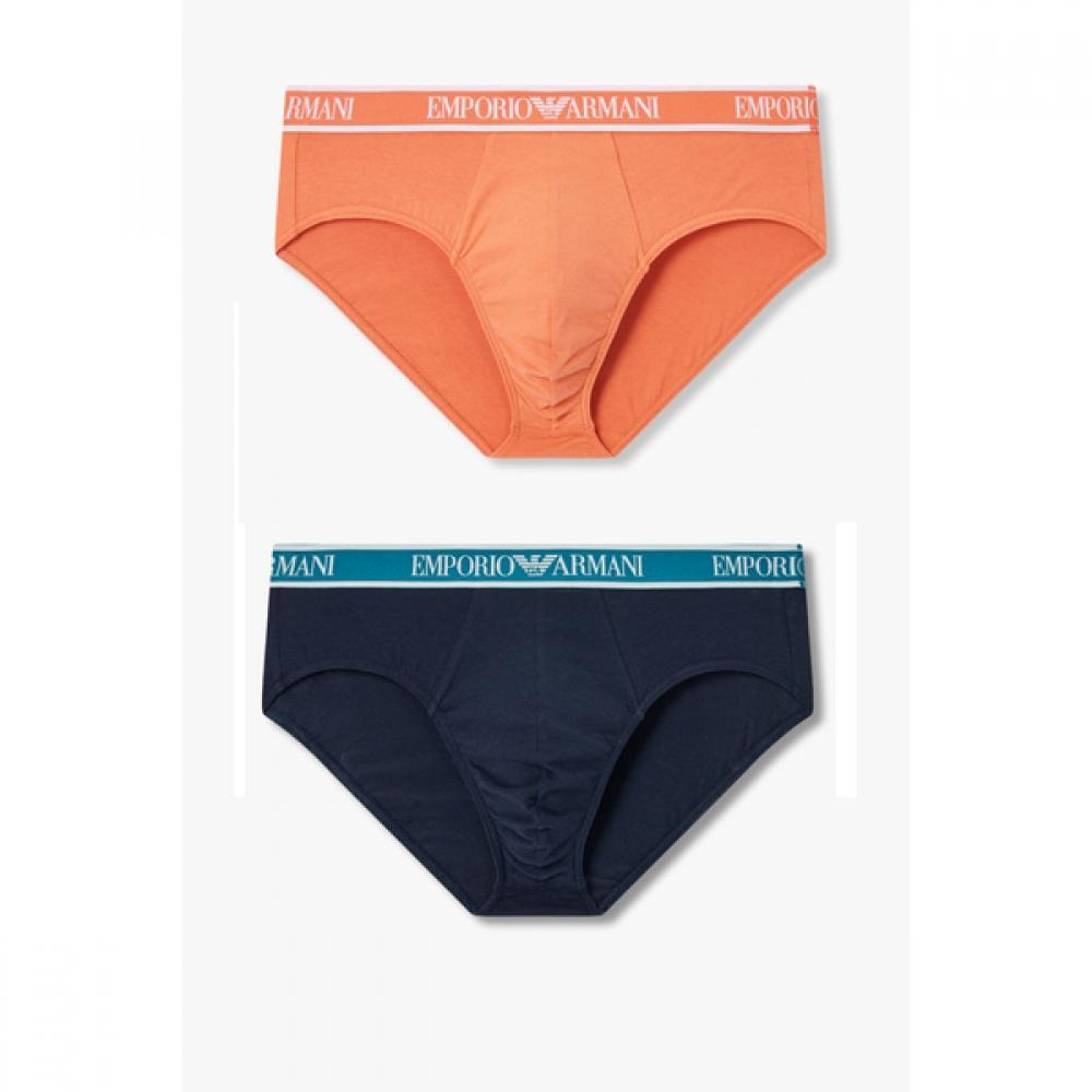 Emporio Armani Мужские хлопковые трусы-слипы 2 шт. Логотип-рамка 08151 11303 11306 M(100)
