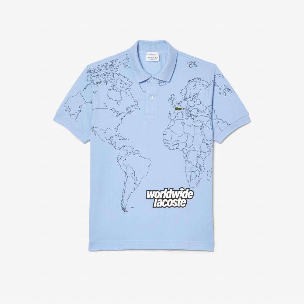 

Мужская рубашка-поло с рисунком LACOSTE World Map [голубой]