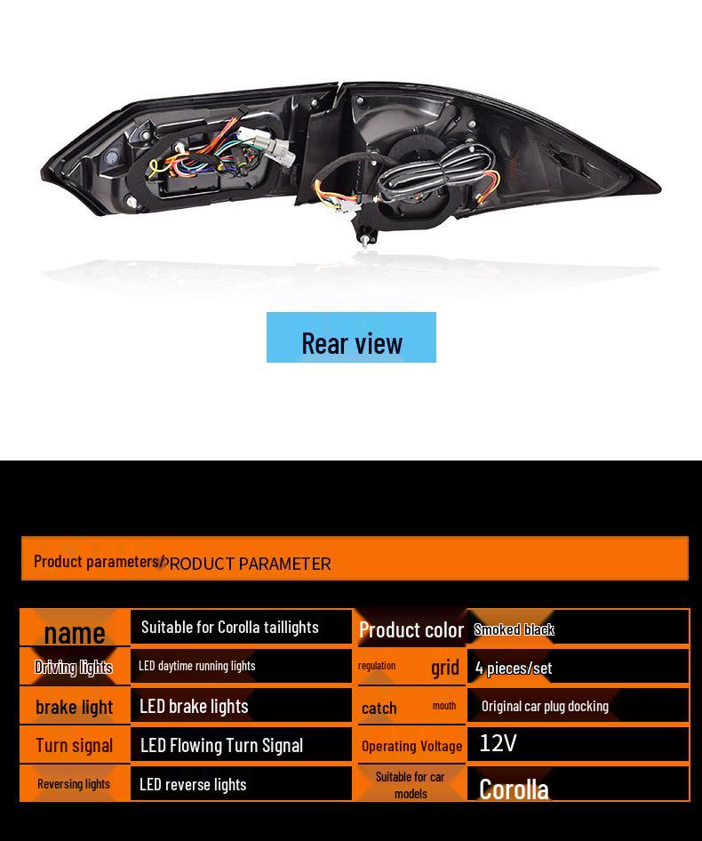 Toyota Corolla 2014-2018 LED Tail Lights with Dynamic Daytime Running Light & Flowing Turn Signal