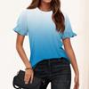 Ladies Summer Print Short Sleeve Ruffle Round Neck T-Shirt