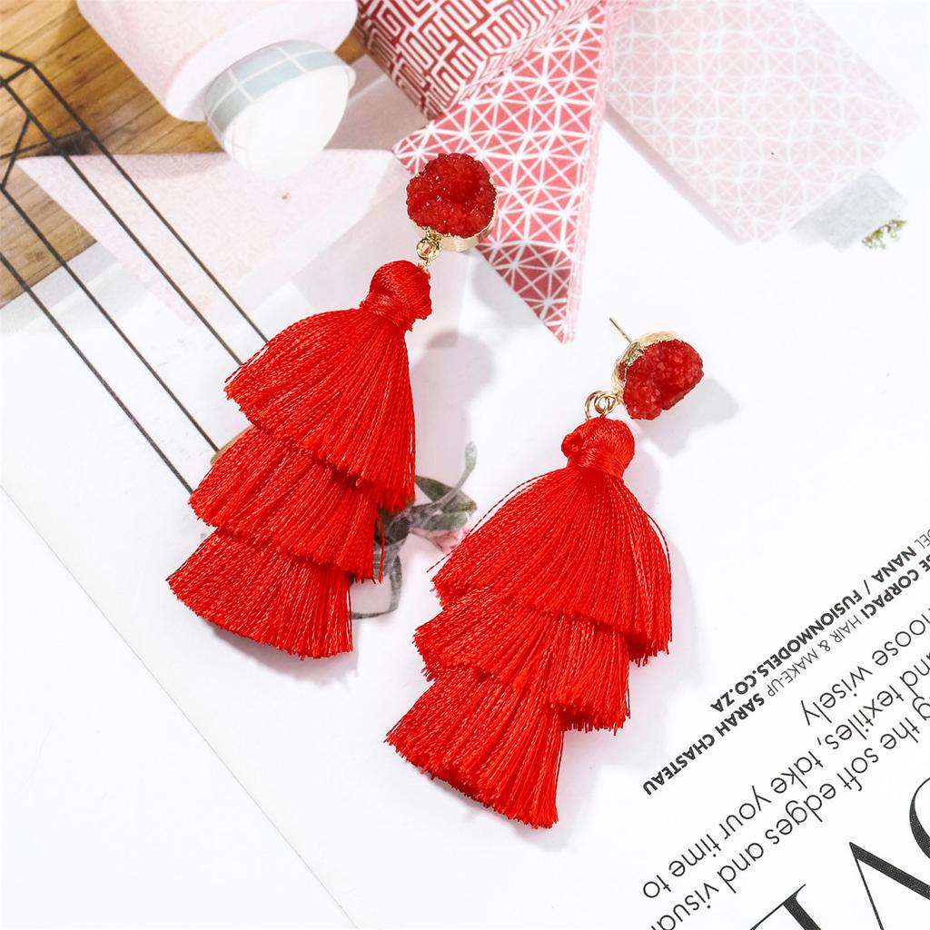 Green Tassel Earrings For Women Colorful Tassle 3 Tier Bohemian Earrings Dangle Drop Earrings For Women Gifts
