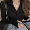 New Arrivals Open Run Women Slim FiT Long Sleeve Rib Half Zip T shirT
