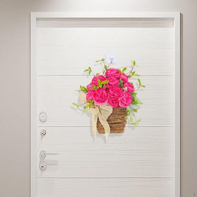 Simulation Chinese Rose Door Basket Wreath Length 35cm Multifunctional Wall Decoration for Window
