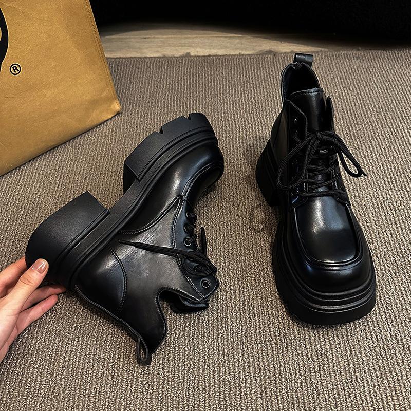 Martin Boots Women's Autumn and Winter New British Style Short Tube Thick Sole Heightening Strap Fashion Short Boots Women