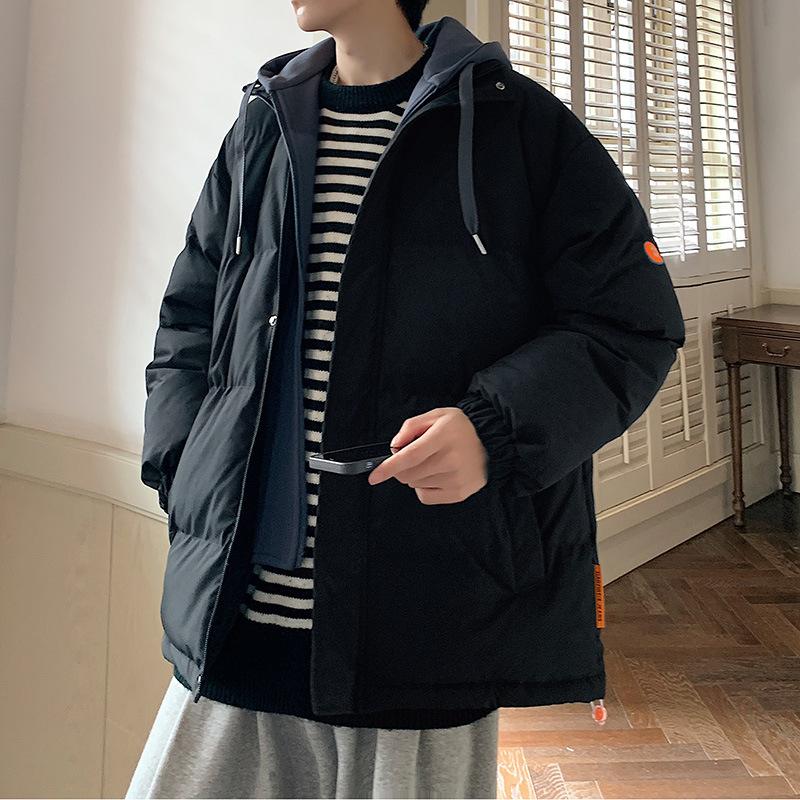 New winter men's and women's versatile thickened warm cotton-padded jacket men's winter jacket fake two-piece hooded cotton-padded jacket men's