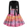 Print Flare Dress For Women Long Sleeve Dress Hollow Party Casual Dresses