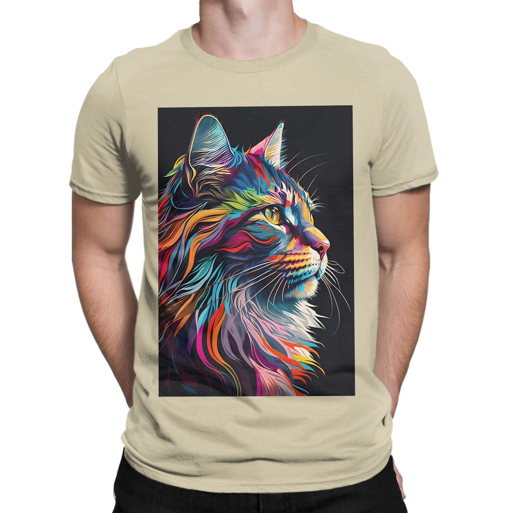 Splash Maine coon Colorful Art Novelty 100 Cotton TShirt maine coon Tops Tees For Unisex