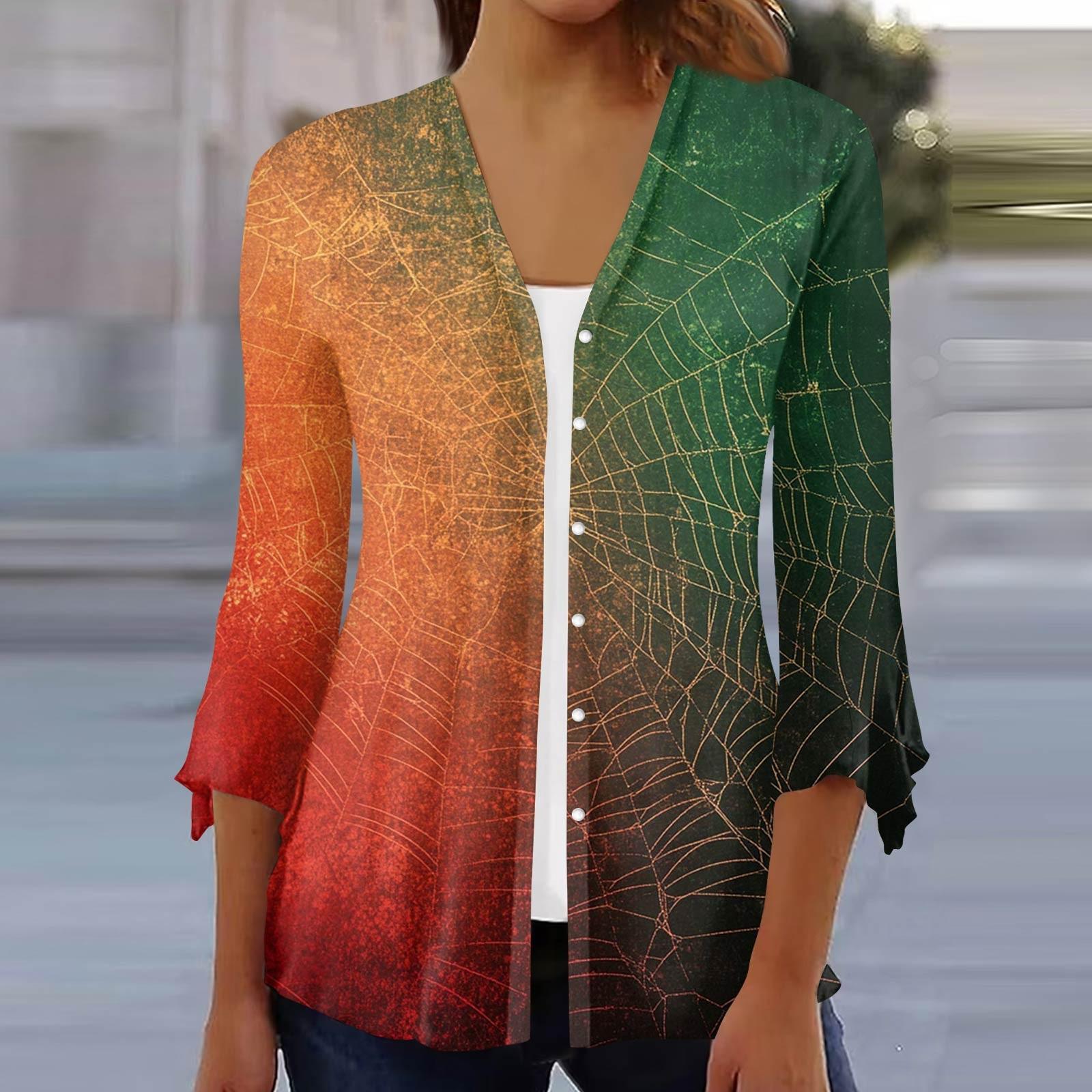 

Женский свободный повседневный кардиган-топ с принтом и рукавами семь восьмых на пуговицах L