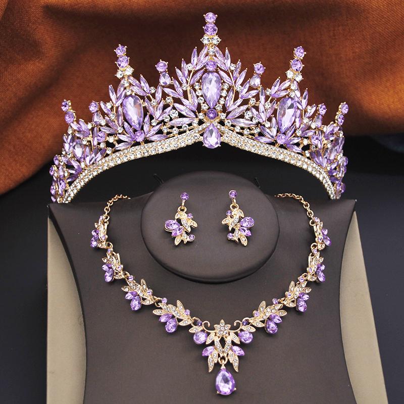 Princess Bridal Jewelry Sets for Women Wedding Crown Tiaras and Choker Necklace Earrings Bride Party Costume Jewelry Accessories