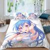 Anime Girl Cartoon Bed Linen Set 3-Piece 3D Print Anime Duvet Cover with Zip Microfibre Teenager Duvet Covers with 2 Pillowcases