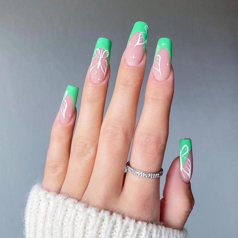 Wear Nail Art Advanced French Green Butterfly Wear Nail Art Patch Nail Art Wear Nail Art