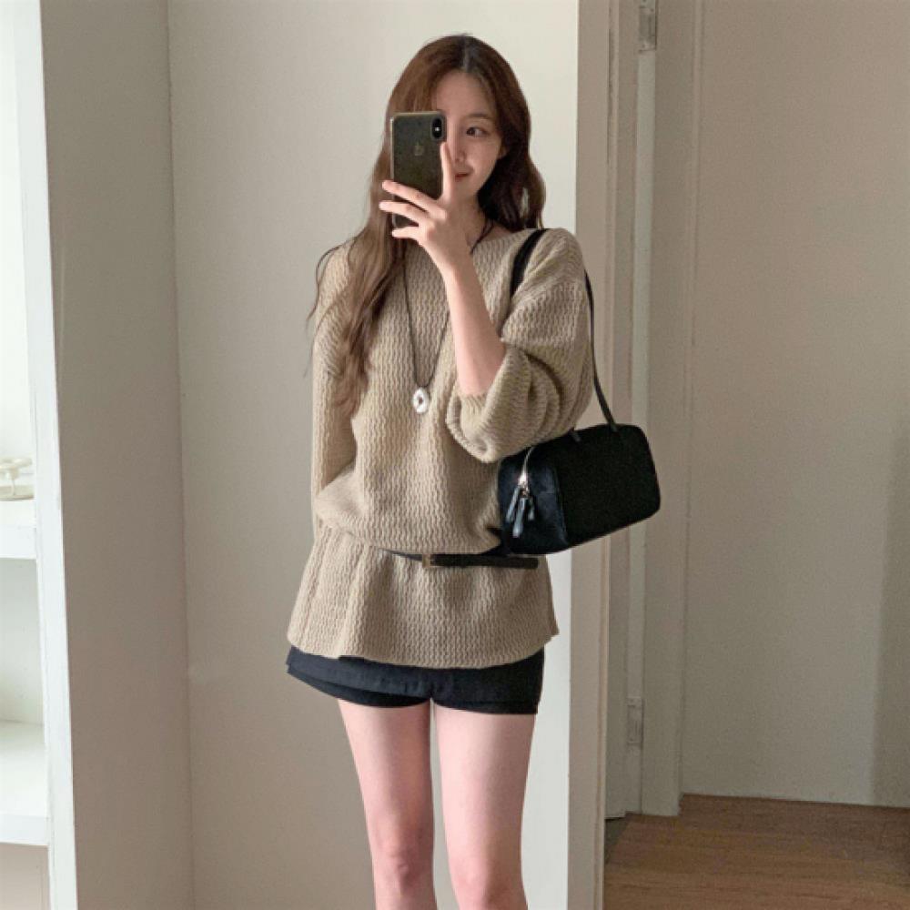 New ArrivalS Open Run Women S Solid Belted Boat Neck Long Sleeve Knit