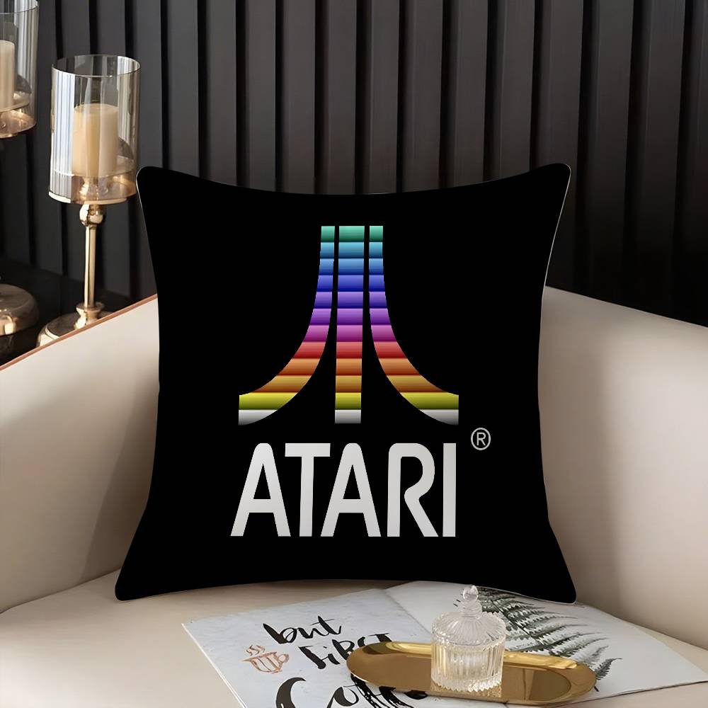 Classic A-AtariS Game Logo Pillow Case Home Dorm Chair Back Short Plush Double-sided Printing Office Nap Time Cushion Cover