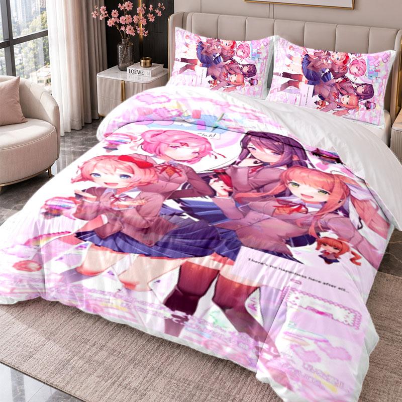 Doki Doki Literature Club Set Biancheria da Letto 3 Pezzi Copripiumino con Due Federe per Camera da Letto Decorazione Casa