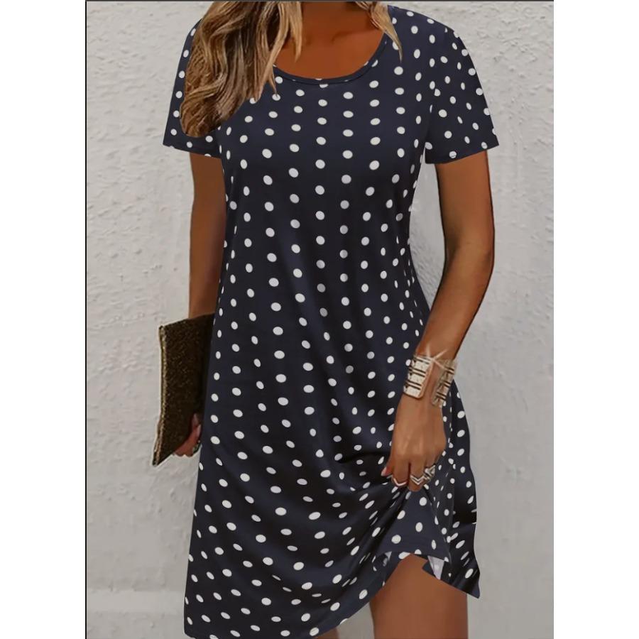 2025 New Women's Printed Casual Short Sleeve Crew Neck Pendulum Dress Women's Clothing