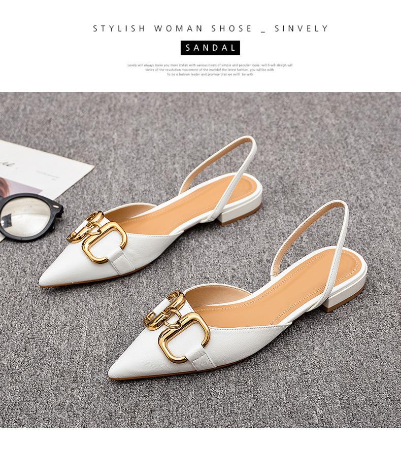 

Европейская станция 2025 Лето Новые Низкие Каблуки Металлическая Пряжка Женские Феи Остроконечные Толстые Каблуки Женские Туфли Сандалии Полутапочки Женские 39 белый