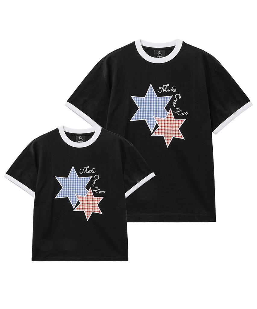 MOZMOZ Star Patch 2-Type Ringer Short Sleeve T-Shirt 2 Colors