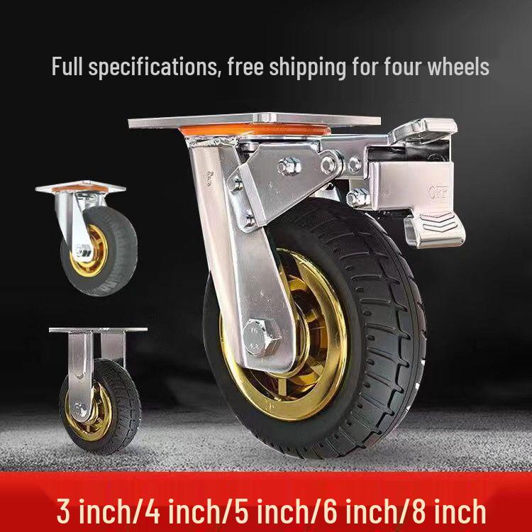 Universal Silent Rubber Caster Wheel - 4, 5, 6, 8 Inch Wear-Resistant for Hand Trucks and Flatbed Trolleys.