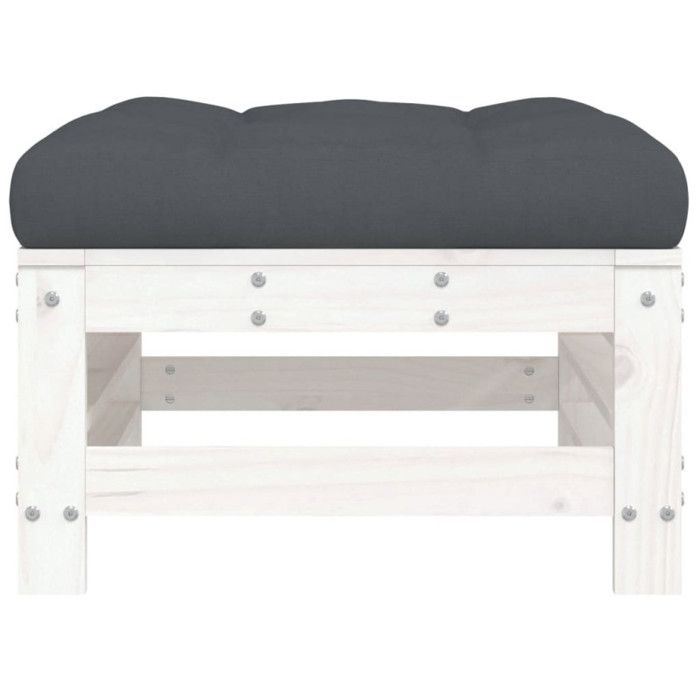 VidaXL Garden Footrest with White Cushion Solid Pine Wood, Stool, Ottoman Footrest, Garden Stool, Pouf, 825668