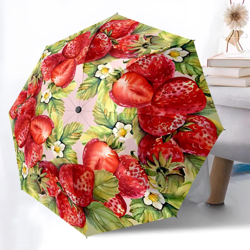 

1pc Strawberry Wreath Automatic Folding Umbrella - 8-Rib Durable Iron Frame, Compact Portable for Daily Travel yy251205068
