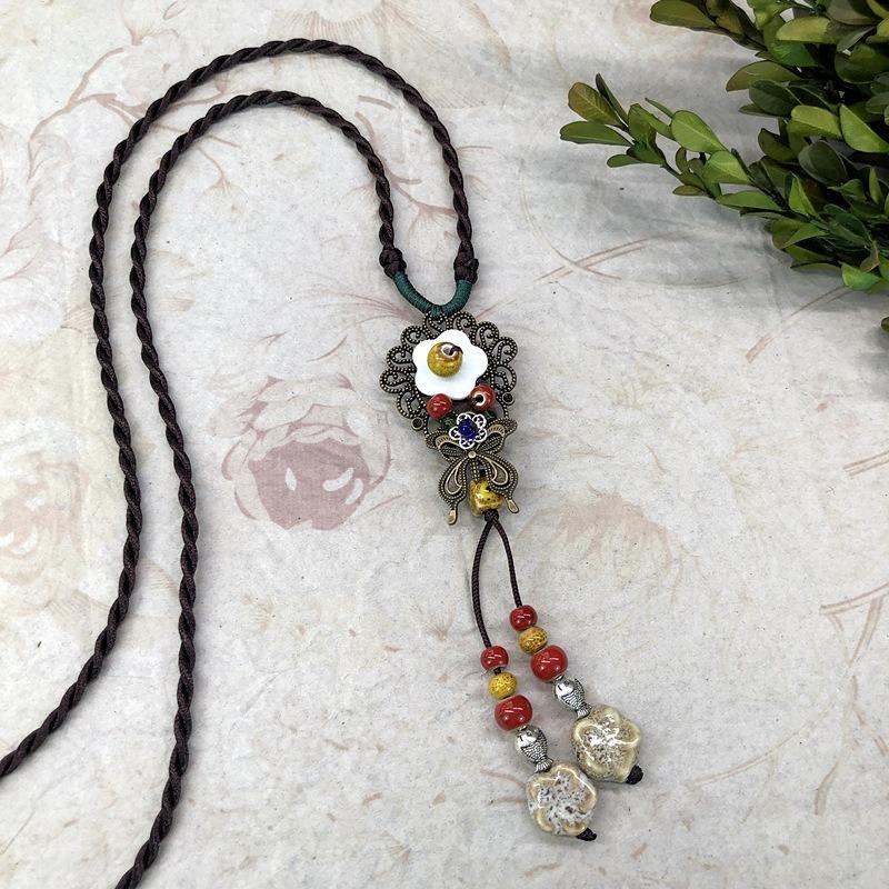New Forest handmade ceramic necklace, women's retro versatile sweater chain simple long accessories pendant