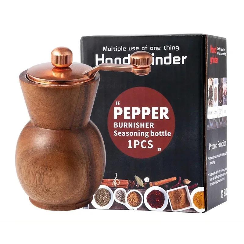 Wooden Spice Grinder with Base Salt and Pepper Shakers Seasoning Organizer Box Manual Salt Pepper Grinders Tools Kitchen Gadgets